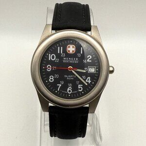 Vintage Wenger 2005 SAK Design Round Unisex Black Leather Strap Watch Working